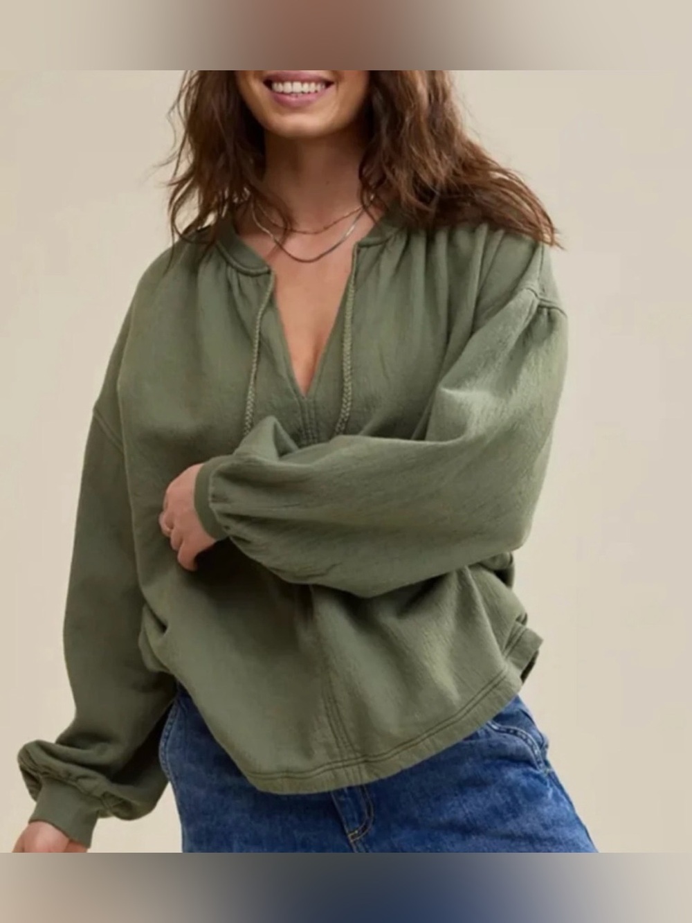 Aerie Easy Street Oversized V-Neck Sweatshirt with braided Drawstrings Size M
